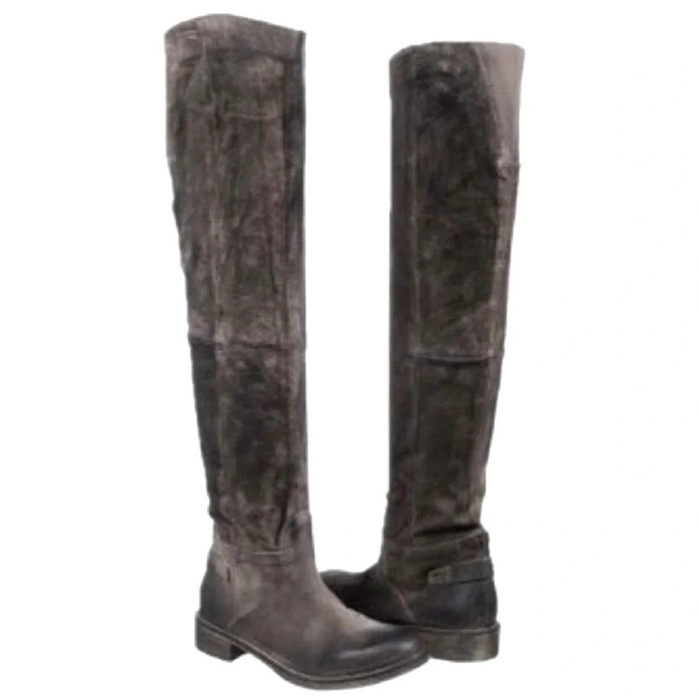 BOUTIQUE 9 Boot ANTHROPOLOGIE NICHOLA Boho Suede Leather Gray Brown Black Size 8